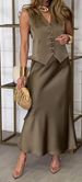 Women's Clothing Summer Solid Color Fashion Personality Trend Sleeveless Top Skirt Suit_ecoleips.com