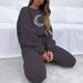 Women's Casual Two Piece Set Fleece Lined Thick Fashion Print European American Style Autumn Winter Clothing_ecoleips.com
