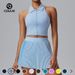 Caijue Women's Fitness Sports Set Outdoor Badminton Tennis Apparel with Lapel Top And Running Skirt for Running_ecoleips.com