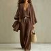Women's 3-Piece Loungewear Set: Long Sleeve Cardigan, Sleeveless Tank Top And Wide-Leg Pants Breathable Linen-Like Casual Outfit For Spring And Summer_ecoleips.com