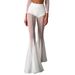 Sheer Mesh Bell Bottom Pants - Stretchy High-Waisted Flared Trousers With Cutout Detail For Women, Sexy Fashion Fit_ecoleips.com
