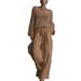 Women's Clothing Women's Comfortable Two Piece Set Openwork Knit Top And Linen Pants Trendy Casual Fashion For Formal & Casual For Women_ecoleips.com