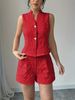 K Ladies' Elegant Solid Color Sleeveless Vest And Shorts Two-piece Set_ecoleips.com