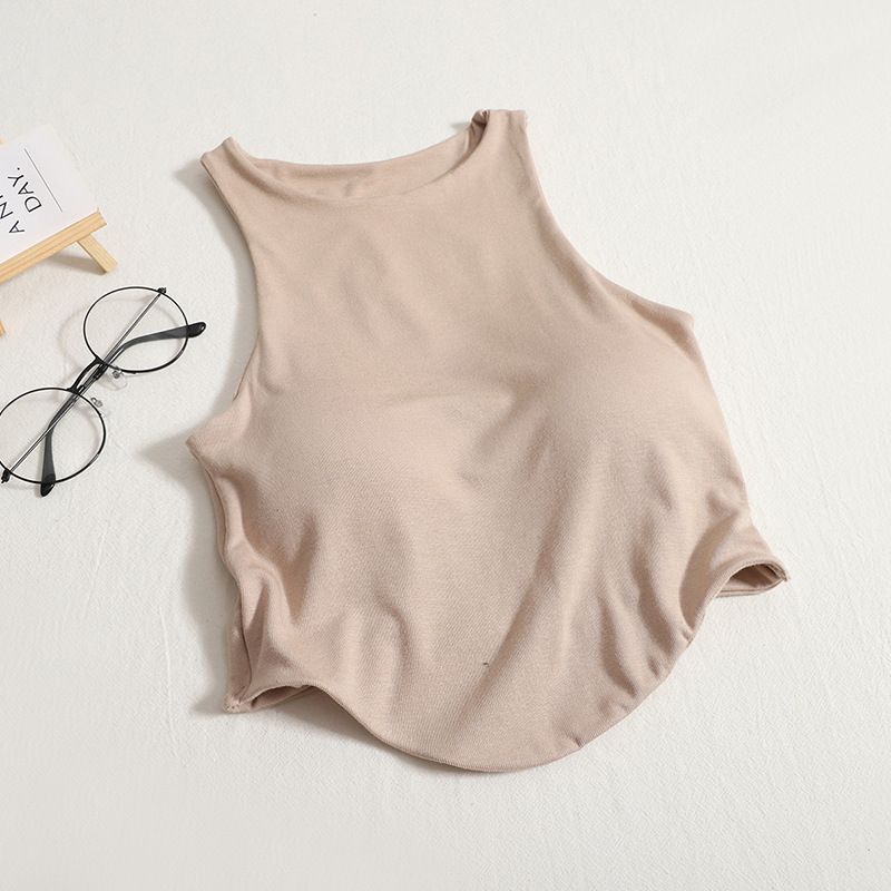 Women Vest Fashion Sexy Cotton One-piece Sling Sleeveless Top With Cups Round Neck Short Sports Yoga Gym Bra Summer Crop Tops_ecoleips.com