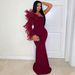 Elegant Floral Lace Sleeve Bodycon Dress For Women - Slim Fit Long Fish Tail Evening Gown With Slash Neckline - Black & Wine Red_ecoleips.com