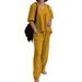 Women's Clothing Women's New Products Cotton And Linen Pure Color V Neck Casual Short Sleeved Tops And Pants Two Piece Set_ecoleips.com