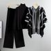 Women's Clothing New Style For Autumn And Winter Lazy Style Knitted Sweater Shawl Cape Wide Leg Pants Three Piece Suit_ecoleips.com
