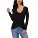 Aria Basics Aria Basics European American Cross-border Foreign Trade Women's Long-sleeve Autumn Trendy T-shirt With Irregular Hem, Solid Color,_ecoleips.com
