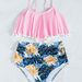 Women's Clothing High Waist Bikini Two Piece Set Floral Print Swimsuit Polyester Fabric With Chest Pad No Steel Support_ecoleips.com