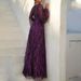 Fashion Sequin Mesh High Waist Evening Dress Ladies Sexy V Neck Long Sleeved Pleated Dress Elegant Solid Color Slim Robe Dresses_ecoleips.com