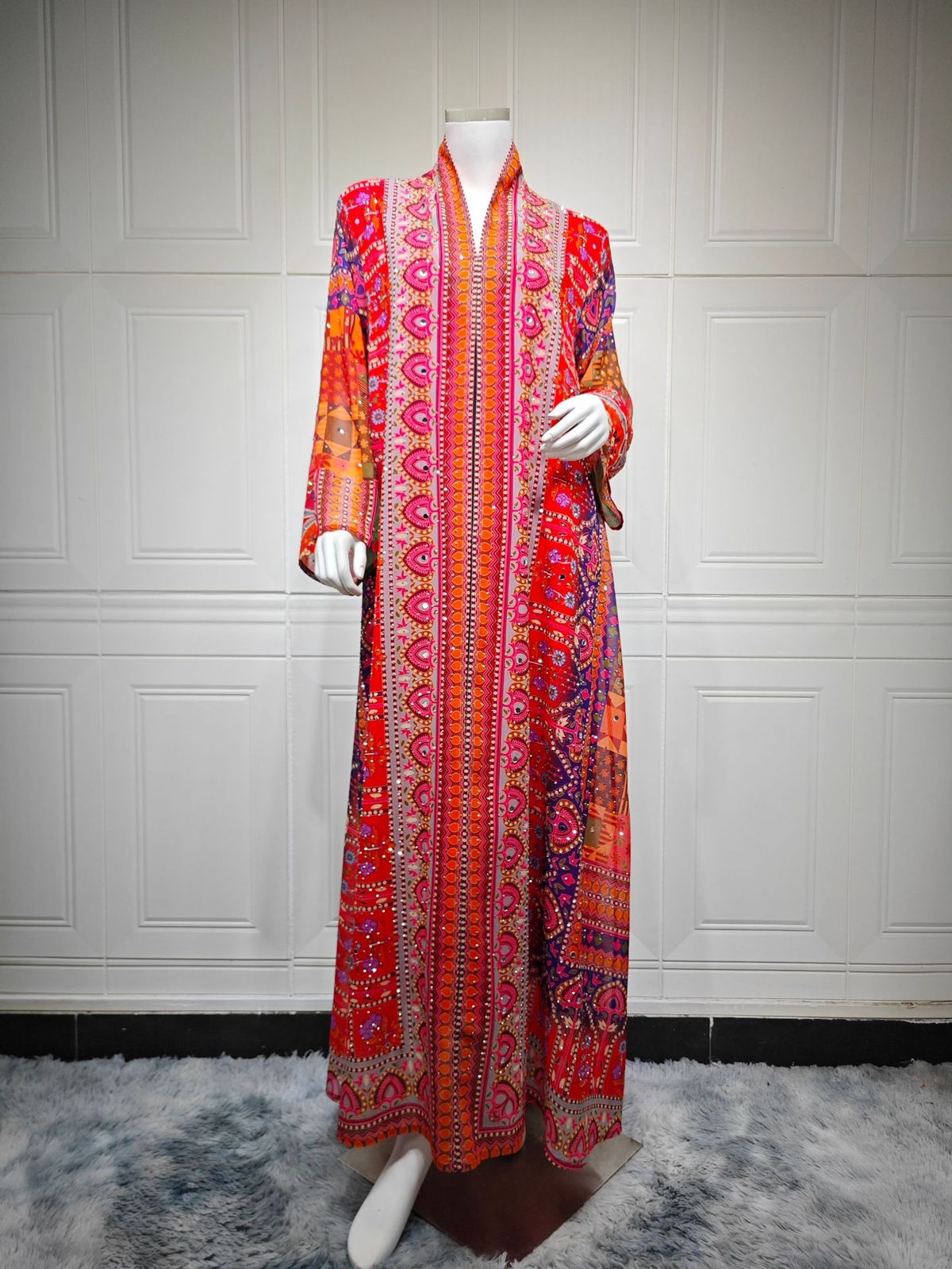 Bohemian Printed Kaftan Dress – Flowy Long Sleeve Beach Cover-Up With Ethnic Patterns | Middle Eastern & Festival Fashion (Multi-Color) – S/M/L/Xl/Xxl_ecoleips.com