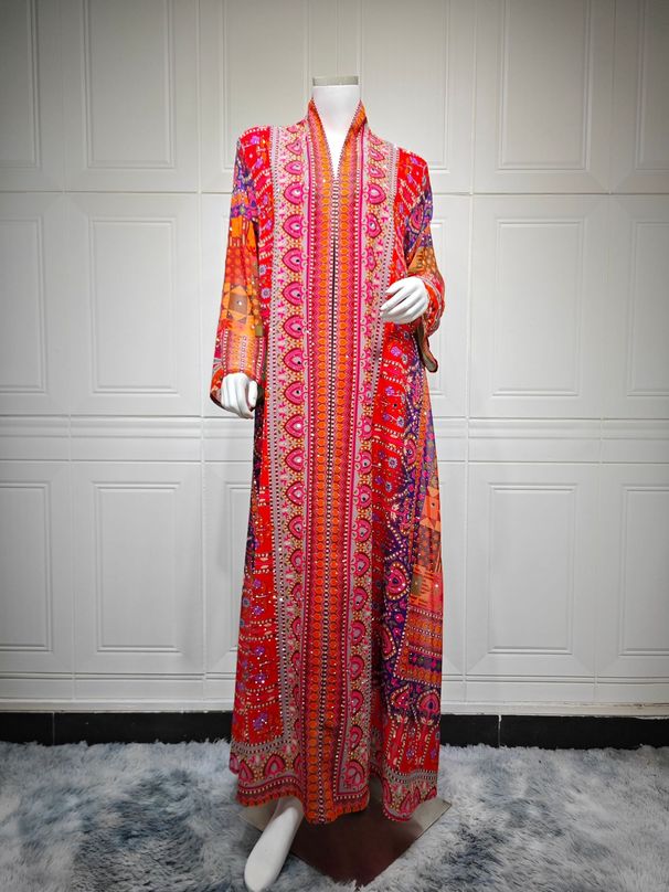 Bohemian Printed Kaftan Dress – Flowy Long Sleeve Beach Cover-Up With Ethnic Patterns | Middle Eastern & Festival Fashion (Multi-Color) – S/M/L/Xl/Xxl_ecoleips.com