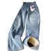 Fleece-Lined Thickened Slim Fit American Style Tall Extended Wide-Leg Jeans For Women Autumn Winter Warm Slimming_ecoleips.com