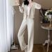 Korean Oversized Lounge Set – Long Sleeve Zip-Up Top & Wide-Leg Pants (2XL, Heather Grey)_ecoleips.com