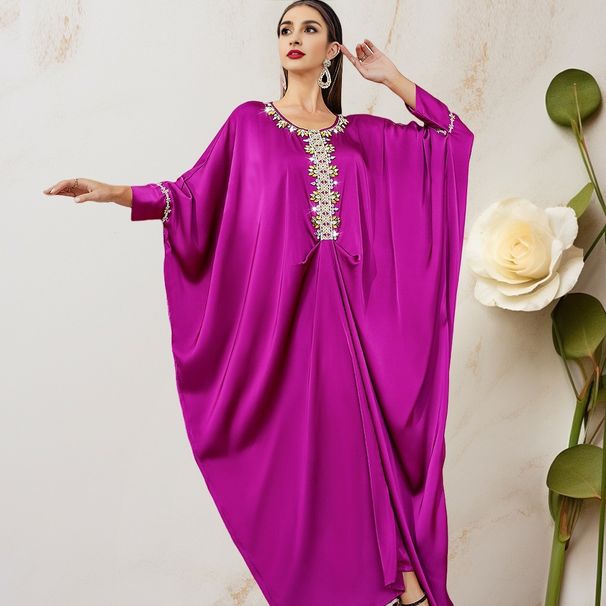 Voya A122 New Women's Model Rose Purple Embroidered Hand-studded Long-sleeve Cape Batwing Shirt_ecoleips.com