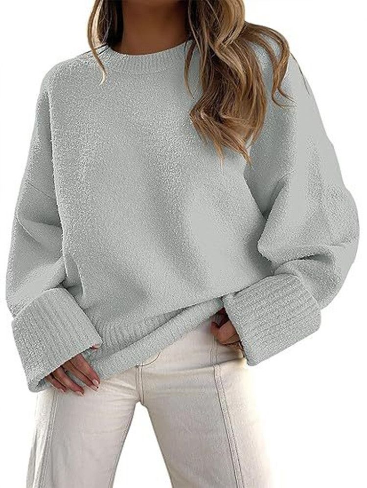 Women's Clothing Cozy Fleece Sweater - Soft Plush Pullover With Round Neck (S-XL, 12 Colors)_ecoleips.com