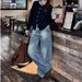 American Retro Loose Straight-leg Curved Jeans For Women, Autumn And Winter High-waisted Wide-leg Sporty Street Cleanfit_ecoleips.com