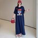 Loose Mid-Length T-Shirt Skirt With Slit Korean Style Casual Summer Dress For Women 18-24 Years Old Polyester Fiber_ecoleips.com
