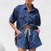 2025 European American Cross-Border Retro Casual Loose Short Sleeve Shirt And Shorts Denim Two-Piece Set For Women_ecoleips.com