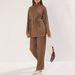 Autumn-Women's Relaxed Tie-Neck Knit Set – High-Neck Top & Wide-Leg Pants_ecoleips.com