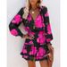 2025 Popular Item On : Spring/Summer Long-sleeve V-neck Fashion Printed Waist-cinching Dress For Women_ecoleips.com