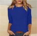 2026 New Cross-Border Women's Round Neck T-Shirt With 7/8 Sleeves In Solid Color_ecoleips.com