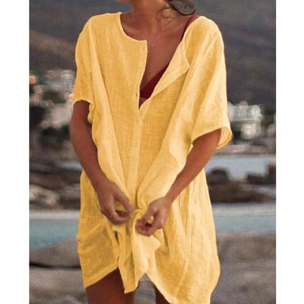 Women's Clothing Shirts Multi Color Multi Size Medium Long Loose Solid Color Short Sleeved Shirts_ecoleips.com