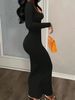 Women's Elegant Low-Cut Round Neck Long Dress_ecoleips.com