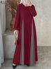 ZANZEA Women Color Block Patchwork Maxi Dress Fake Two-Piece Islamic O Neck Muslim Long Dresses Long Sleeve 2024 Fall Abaya Robe_ecoleips.com