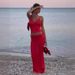 Women's Casual Beach Suit Sexy Off-Shoulder Dress Set with Suspender V Skirt Long Summer Dress European American Style_ecoleips.com