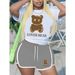 Women's Stylish Sporty T-Shirt & Shorts Set - Breathable Polyester, Trendy Color Block, S-5XL (White/Black/Red/Green/Gray/Khaki)_ecoleips.com