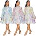 Floral Print Lantern Sleeve Dress With Belt – Boho Chic Button-Up Mini Dress (Light Pink/Blue/Yellow, S-XXL)_ecoleips.com