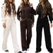 Women's Contrast Panel Shirt & Jogger Set – Oversized Button-Down Top With Elastic Cuff Pants, Relaxed Matching Outfit For Spring/Fall_ecoleips.com