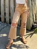 Distressed High-Waisted Wide-Leg Jeans – Vintage Washed & Hand-Ripped Boho Denim (Brown & Green, S-L)_ecoleips.com