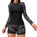 Women's Long-Sleeve Floral Print Tankini Swimsuit – High-Waisted Bikini Bottom With Double-Layer Coverage (S-Xl) – Upf 50+ Swimwear For Beach & Pool_ecoleips.com