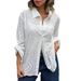 Women's Solid Color Shirt Collar Top Loose Fit Large Size with Hollow Embroidery Detail European And American Style Spring Autumn_ecoleips.com