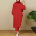Verve 2025 New Muslim Comfortable Casual Solid Color Sleeve Round Neck Split Long Pants Set_ecoleips.com