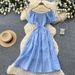 Women's French Style Off-Shoulder Puff Sleeve A-Line Maxi Dress Elegant Slimming Summer Vacation Dress_ecoleips.com