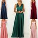 Elegant Satin V-Neck Long Evening Dress For Women, A-Line Formal Gown With Slit, Strap Summer Party Dress For Banquet, Wedding, Prom_ecoleips.com