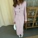 Women's Ruffled POLO Collar Long Sleeved Cardigan And Skirt Set European American Style Knit Sweater Set for Autumn Winter_ecoleips.com