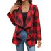 Women's Spring Commute Style Shirt Plaid Long Sleeve Irregular Button-Free Shirt Cardigan Top_ecoleips.com