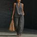 Women's Summer V Neck Backless Halter Neck Vest And Wide Leg Pants Two Piece Set Solid Color European And American Style_ecoleips.com