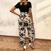 Women's Clothing Fashion Jumpsuit Printed Tie Waist Straight Leg In Stock_ecoleips.com