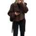Women's Clothing Large Lapel Wool Coat Jacket Short Fashion Belted Casual England Style Winter Overcoat_ecoleips.com