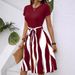 2026 Women Color Block Belted Dress, Simple Commute Trendy Elegant Autumn Dress_ecoleips.com
