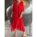 Aria Basics Aria Basics 2025 New European And American Women's Fashion Cross-Border Solid Color Tie Long Batwing Sleeve Irregular Dress_ecoleips.com