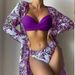 Women's Clothing Fashion Sexy Multi Color Printed Mesh Blouse Female Split Bikini Bikini Three Piece Set_ecoleips.com