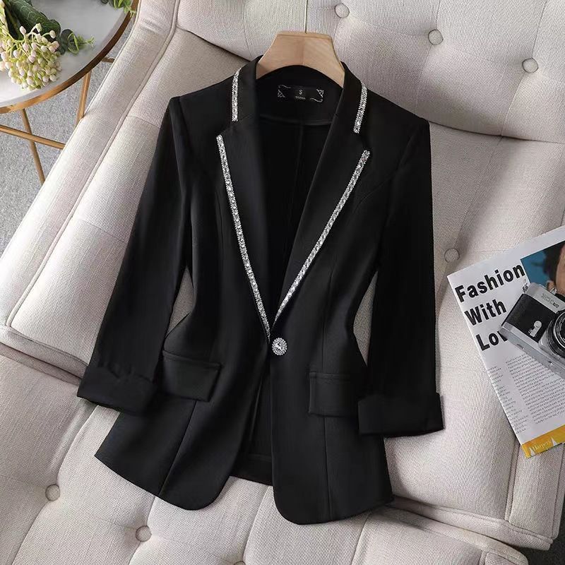 Women's Clothing Diamond Studded Suit Three Quarter Sleeve Small Jacket Design Niche Fashion Casual Suit_ecoleips.com