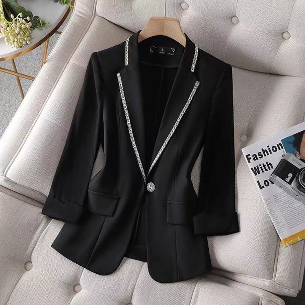 Women's Clothing Diamond Studded Suit Three Quarter Sleeve Small Jacket Design Niche Fashion Casual Suit_ecoleips.com