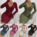 Striped Knit Bodycon Mini Dress – Slim Fit Deep V-Neck Long Sleeve_ecoleips.com